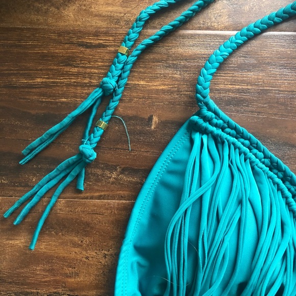 Teal Fringe Bikini Top - Picture 4 of 7